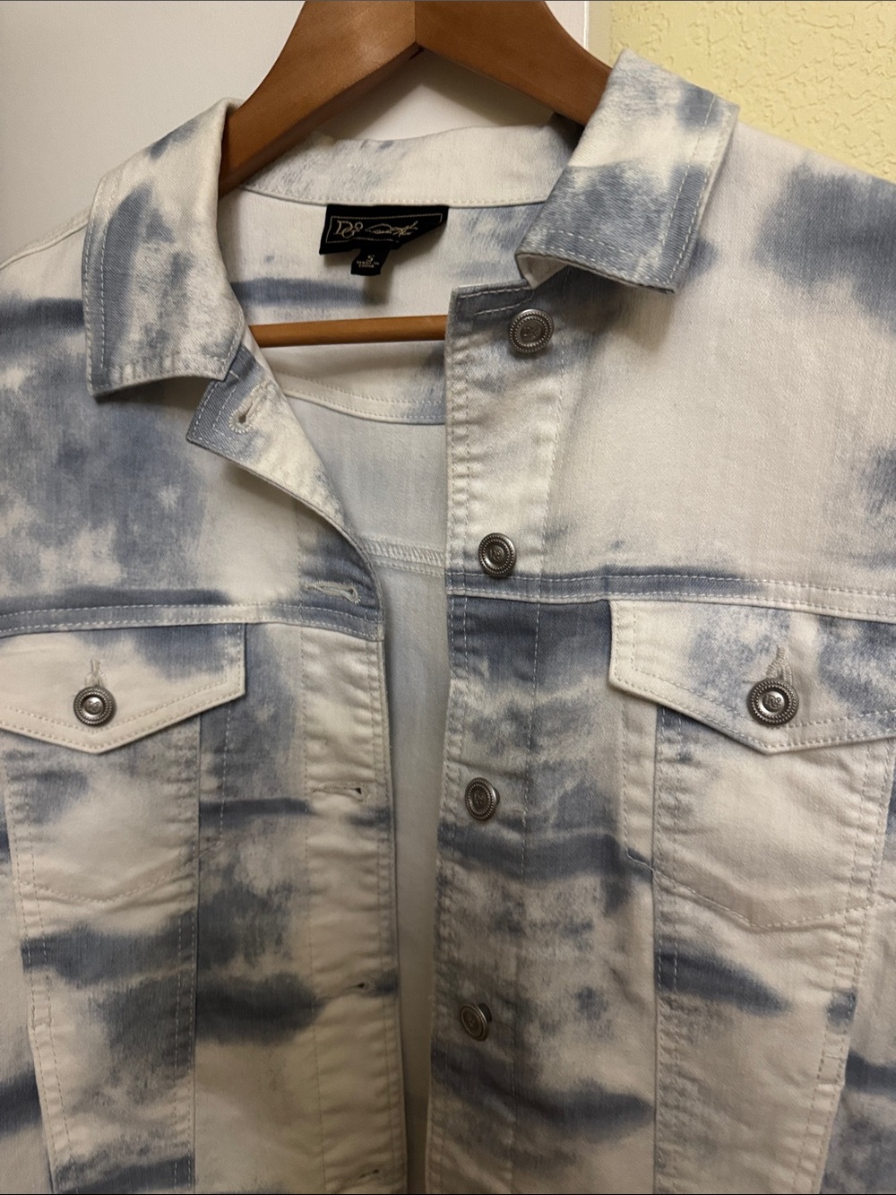 Tie-Dye Denim Jacket - White & Light Blue - Picture 3 of 5